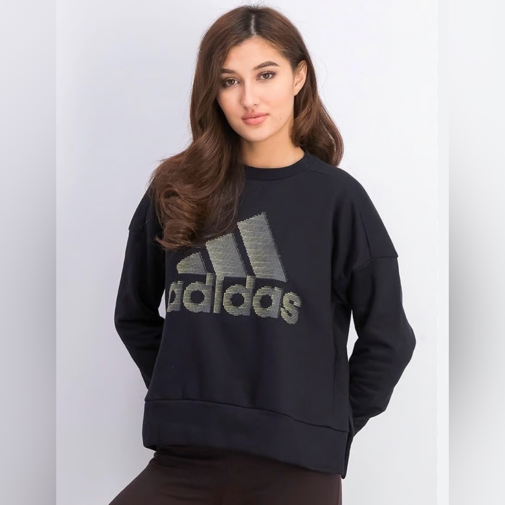 Adidas ID Glam Graphic Crew Sweatshirt – Metallic Dot-Matrix Logo, Size Medium